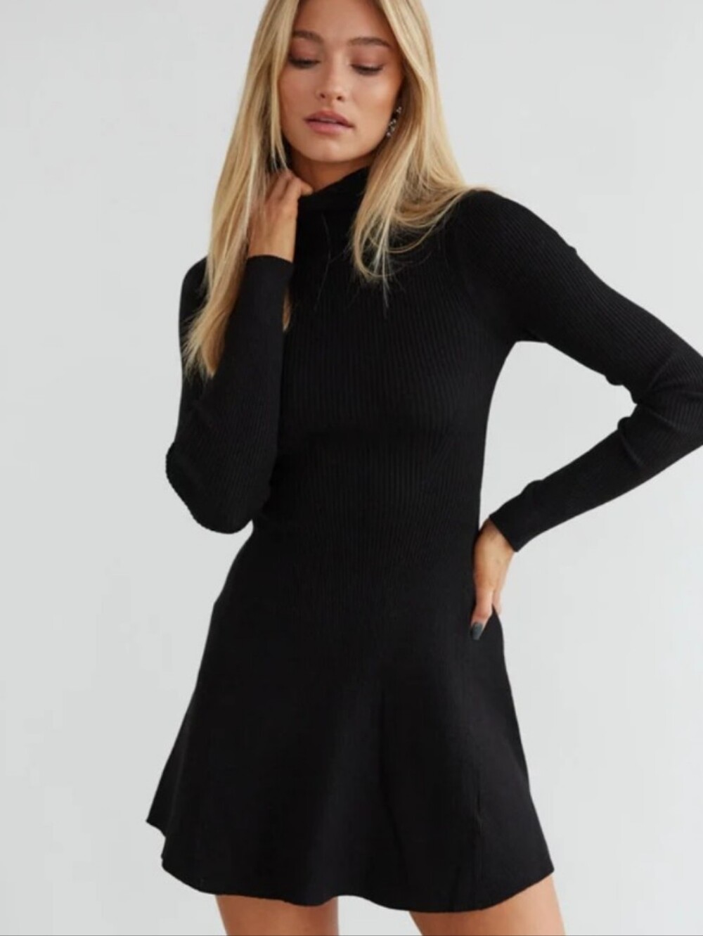 Reformation Maya Dress Ribbed Mockneck A-line